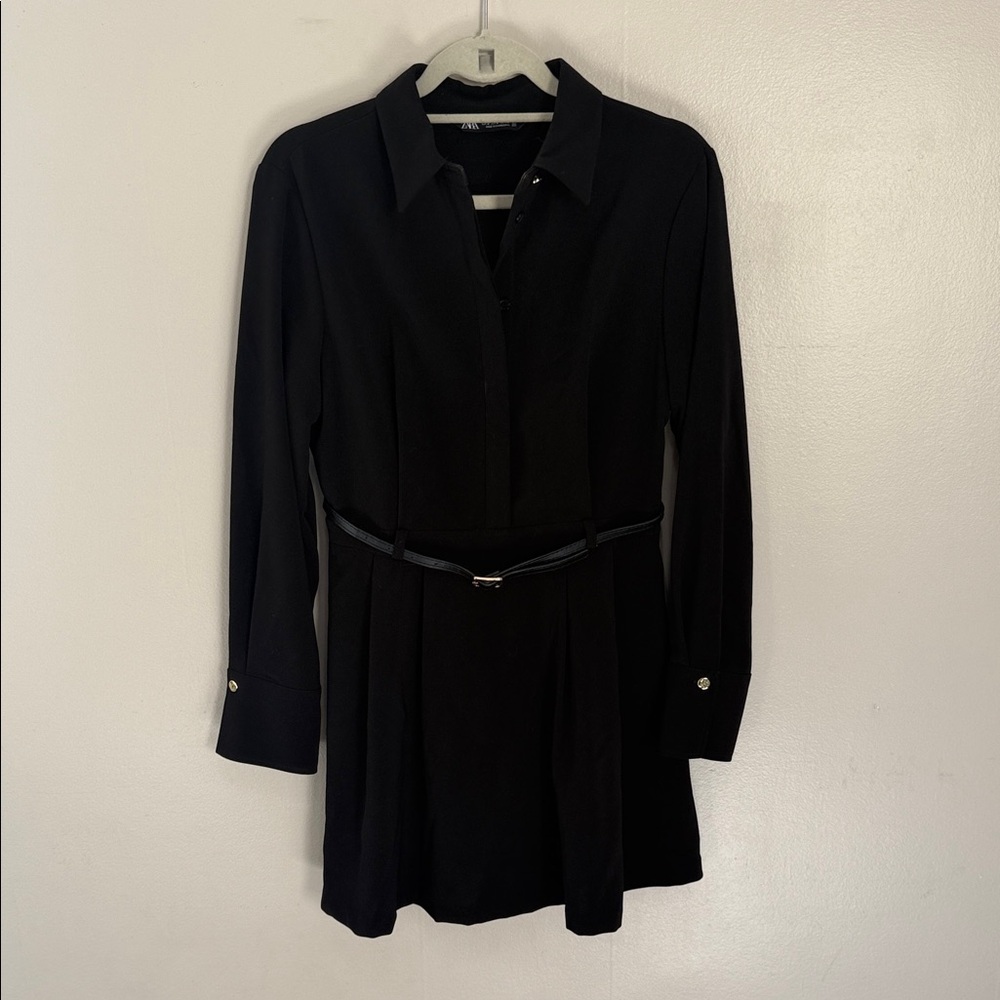 Zara Long Sleeve Black Women's Belted Dress